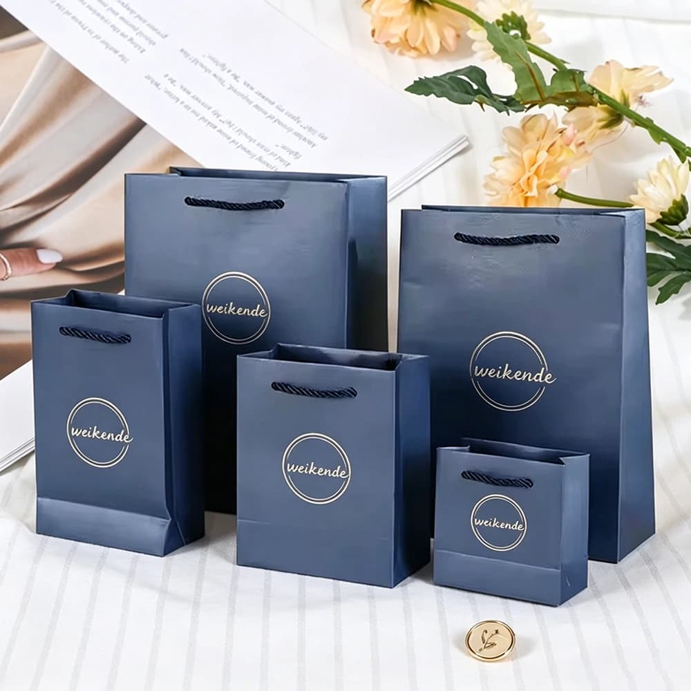 100 Sacchetti Personalizzati con Logo per Gioielli, Borse in Carta Beige 10x5x10cm, Confezioni all'Ingrosso, Sacchetti per Matrimoni per Orecchini, Anelli, Profumi, Caramelle