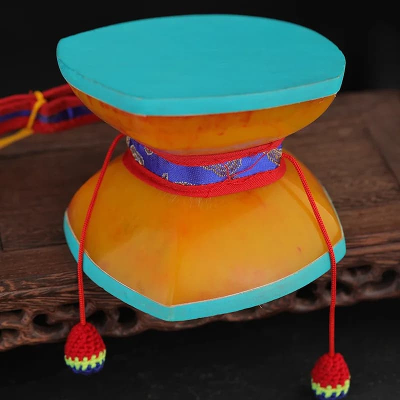 12CM Nepalese Hand Drums With Bag Tibetan Handmade Sheepskin Tambourines Imitation Amber Drum Percussion Musical Instruments