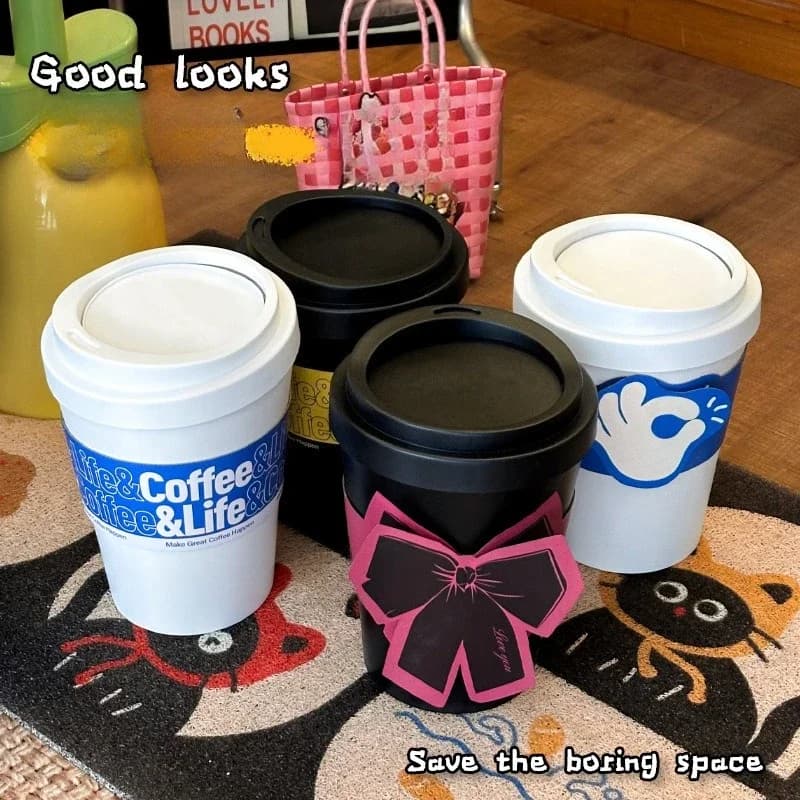Coffee Cups Shape Wastebasket Dopamine Cardboard Cups Cover Recycle Bin Rolling Cover Trash Can for Living Room Kitchen Bathroom