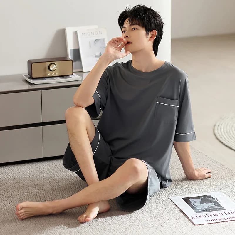 Big Size L-3XL Men Short Sleeve Pajamas Set Summer Modal Pyjama Male Sleepwear Short Sleeves Short Sleepwear Pijamas Hombre