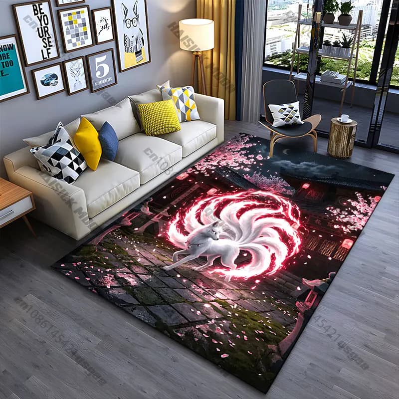 Mystical fox supernatural serene environment carpet Yoga living room room decor children's crawling mat doormat area rug
