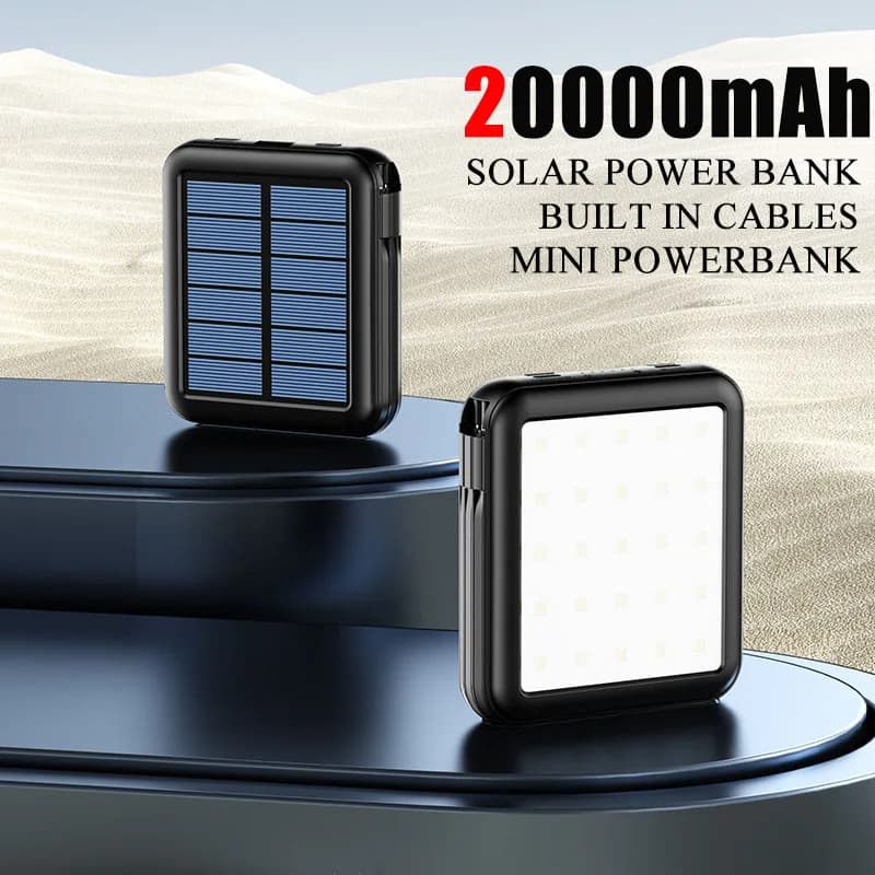Cavi integrati di ricarica solare portatile Power Bank con mini Powerbank a luce LED per telefoni cellulari iPhone Xiaomi Samsung Huawei