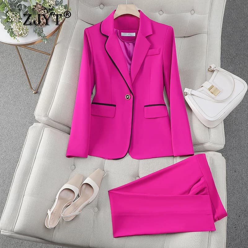 ZJYT Spring New Office Lady Blazer Trousers Sets Women's Suit Pants Sets Elegant Conjuntos Para Mujeres 2 Piezas Business Outfit