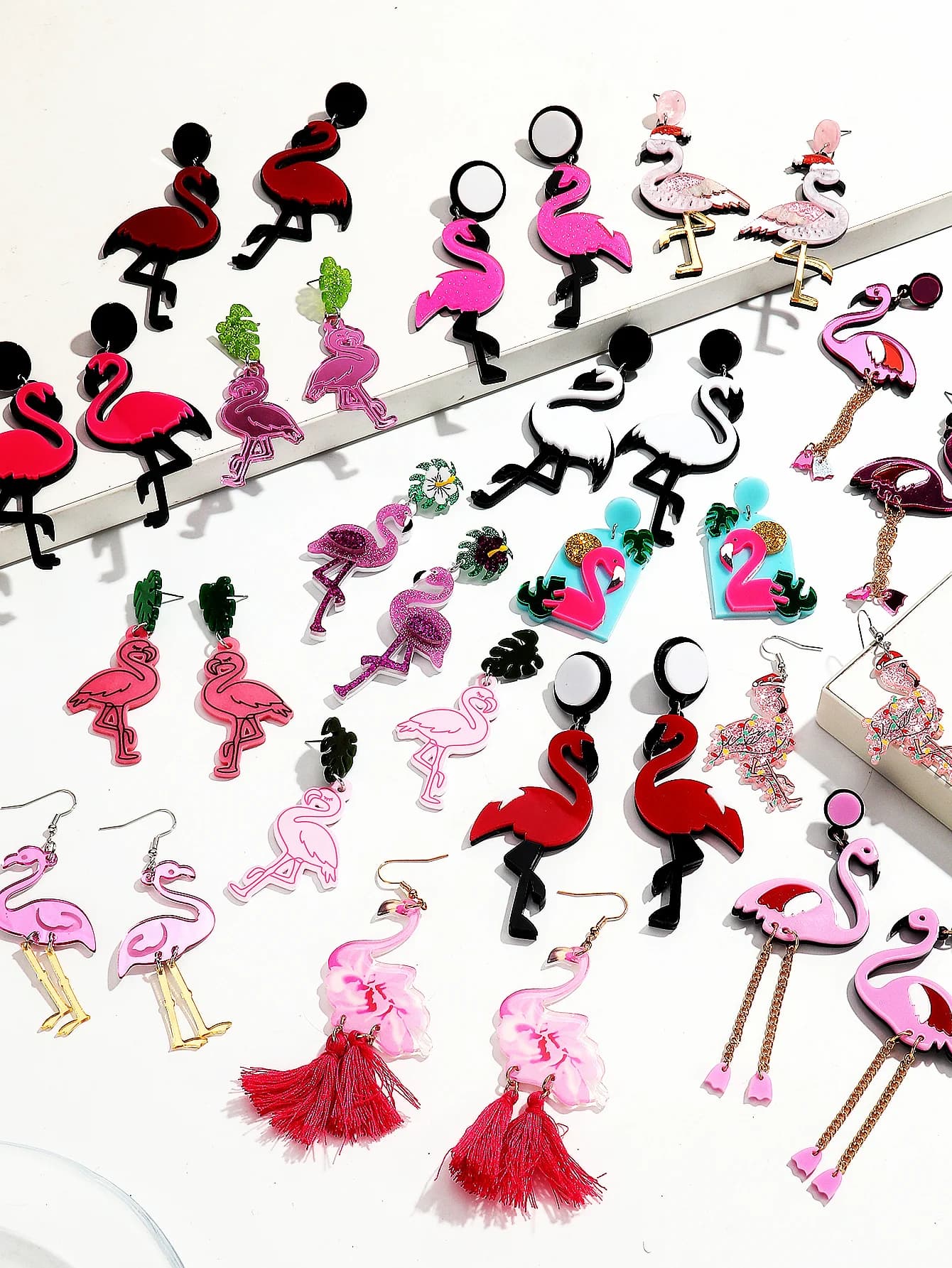 Glitter acrilico rosa fenicottero uccelli orecchini pendenti per le donne carino resina fenicottero orecchini lunghi collezioni 2026 gioielli di moda