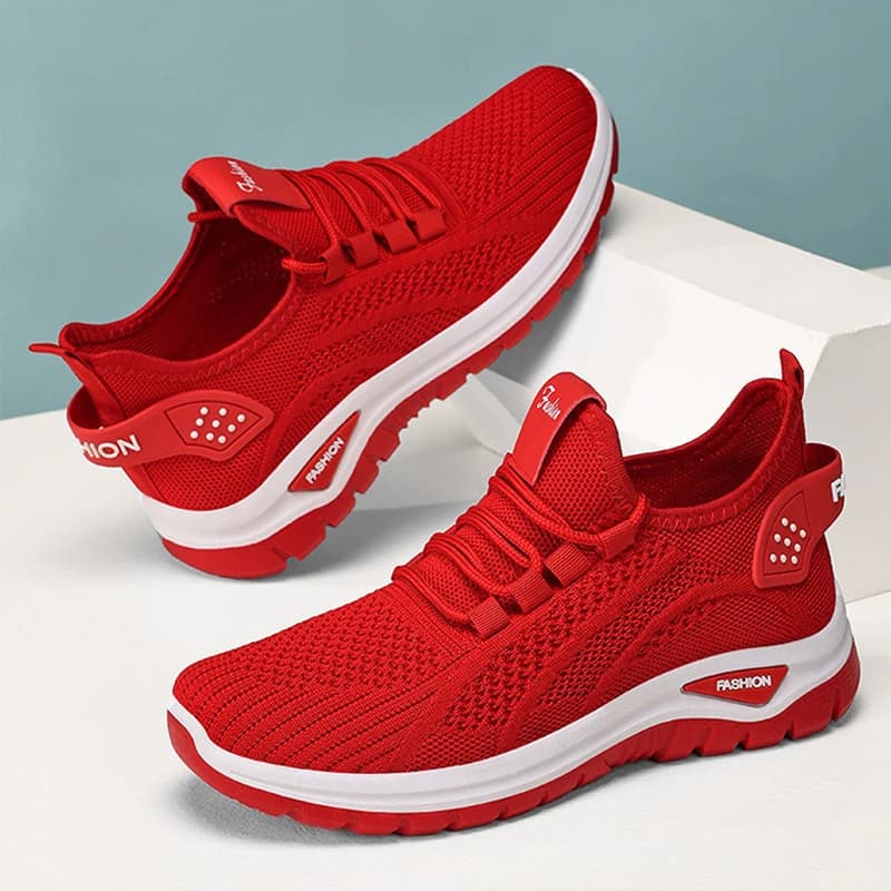 Scarpe da donna in maglia primaverile 2026 Scarpe da mamma leggere e traspiranti Scarpe da ginnastica stringate con suola piatta casual antiscivolo comode taglie forti