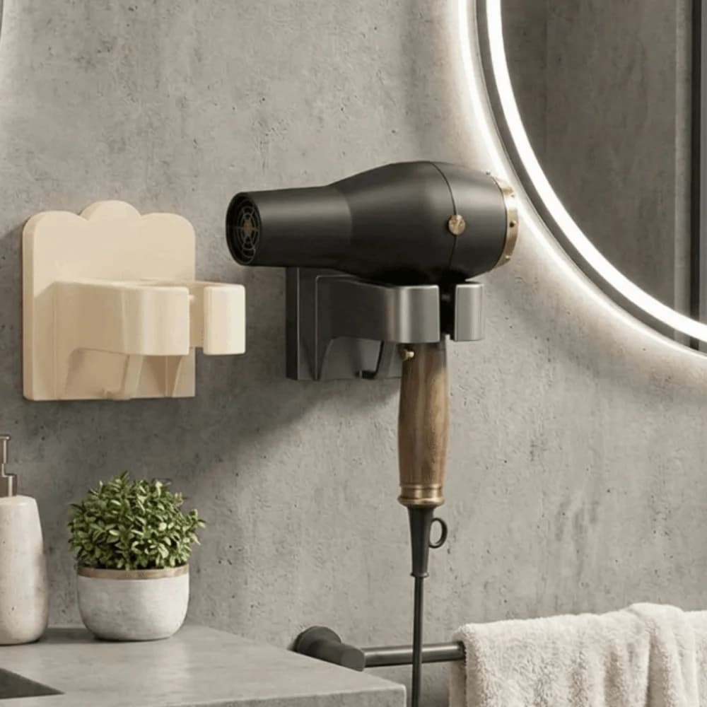 Simple Plastic Hair Dryer Holder Punch Free Wall-Mounted Blower Holder Space Saving Bathroom Shelf Dormitory