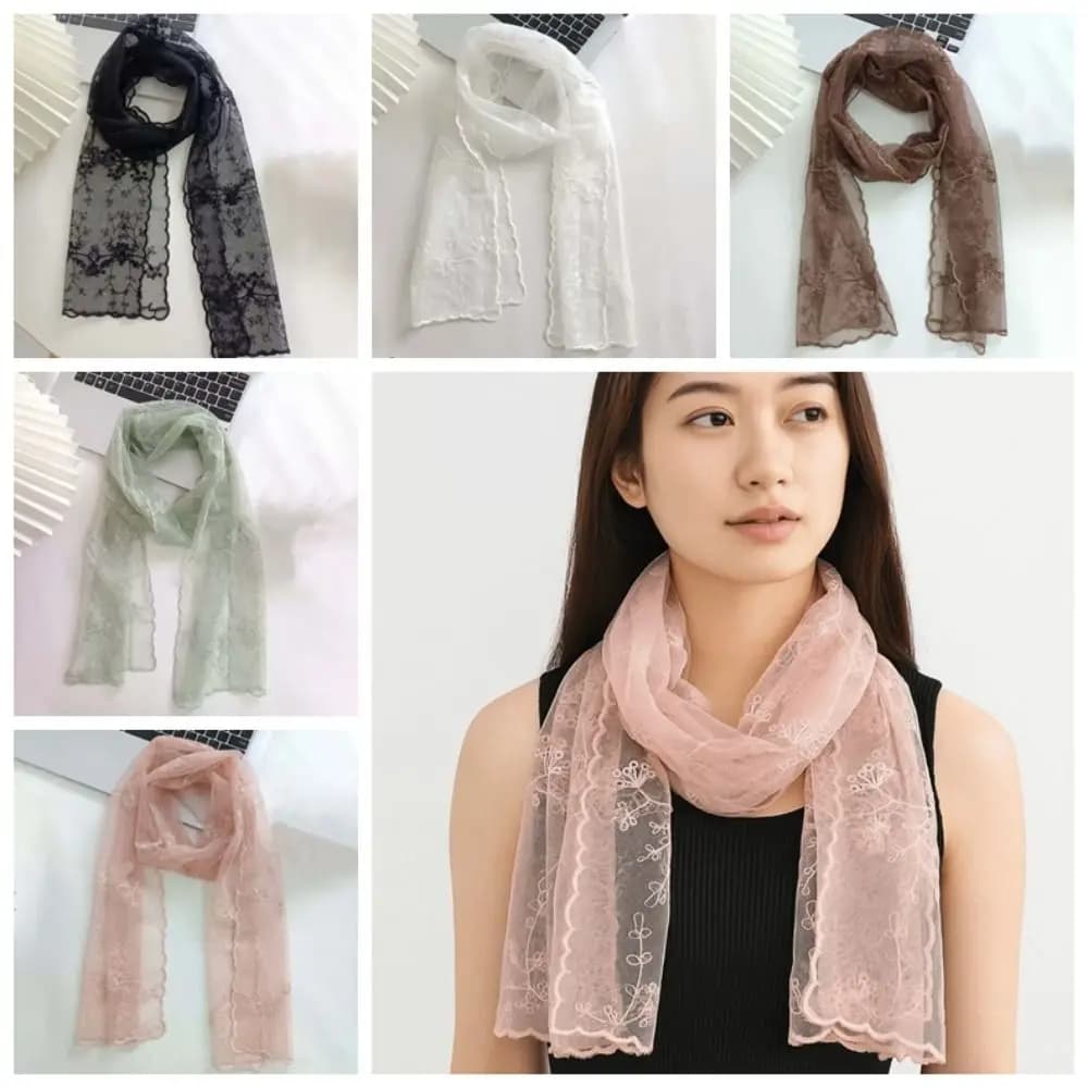 Lightweight Silk and Polyester Silk Scarf with Lace, Sunflower Scarf Embroidered for Solar Protection, Ideal for Holidays