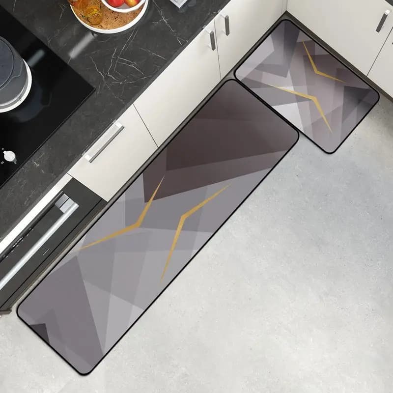 VIKAMA Modern Geometric Kitchen Floor Mat Slip Resistant Easy Clean Kitchen Set Carpet Home Decoration Non Slip Rug 1pc 2pcs