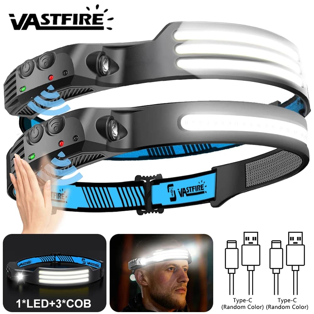 2 Pezzi Torcia Frontale con Sensore, Ricaricabile USB, LED XPE+COB, Impermeabile per Campeggio e Pesca