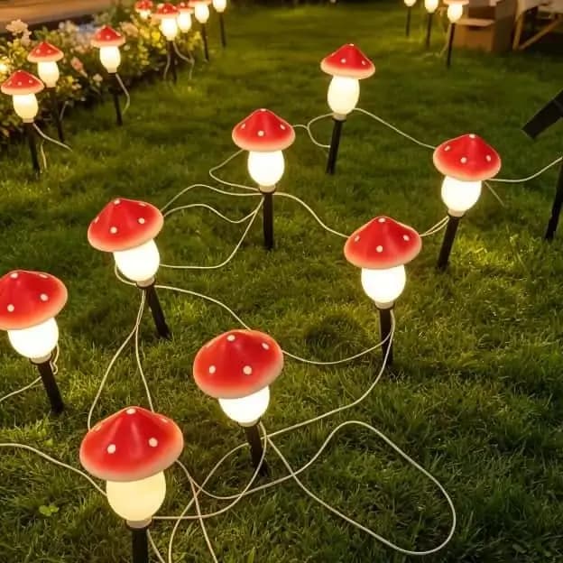 Solar Mushroom String Lights Waterproof Outdoor Stake Lights for Yard Lawn Patio Christmas Halloween Holiday Decor