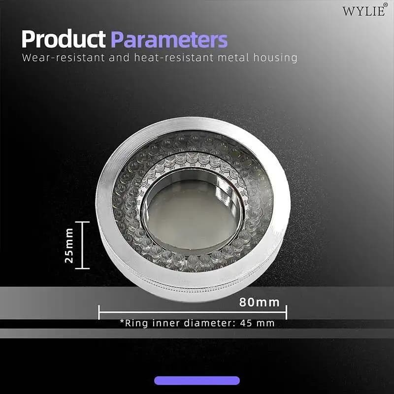 WYLIE Parte del microscopio Anello luminoso polarizzato 64 Perline LED ad angolo per illuminazione luminosa e a risparmio energetico Diametro interno dell'anello da 45 mm