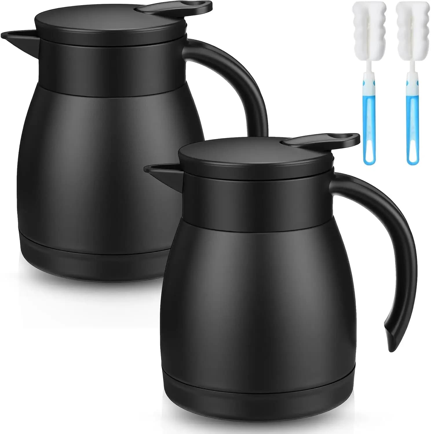 Insulated Coffee Carafe 17oz - Double Wall Vacuum Thermal Pot for Hot & Cold Drinks with Cleaning Brushes