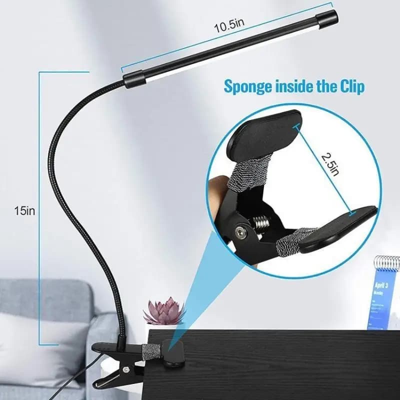 Clip On LED Desk Lamp Flexible Gooseneck Eye Protection Reading Light Anti Glare Table Lamp For Student Dorm Bedroom Bedside