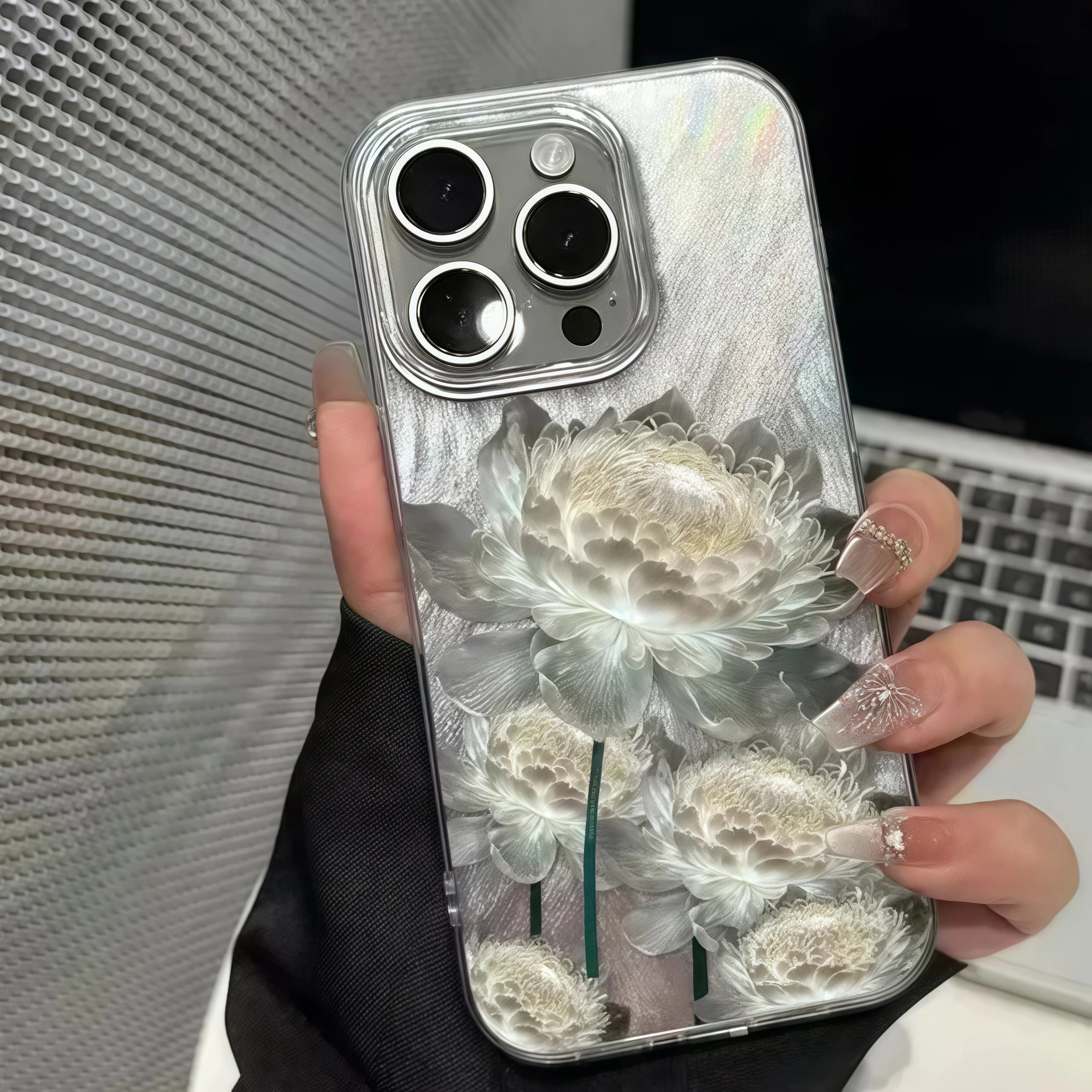 Custodia per telefono con motivo a cinque loto dorato per IPhone 11 13 14 15 16 Pro Max 7 8 14 15 Plus X XS Max XR 16e Cover rigida con texture piuma