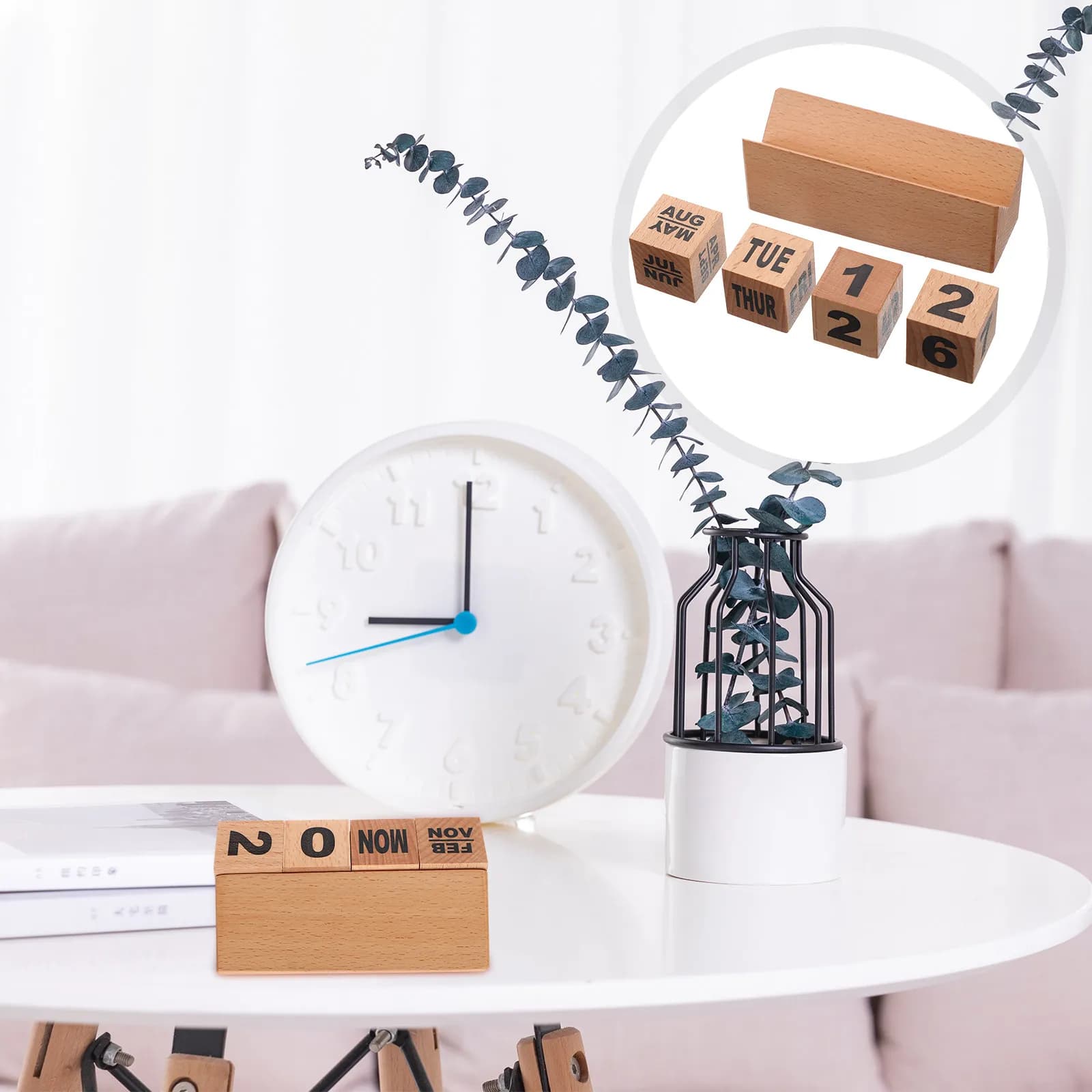 Calendario da Tavolo Decorativo in Legno Fatto a Mano per Uso Annuale, Ideale come Regalo e Decorazione per la Casa