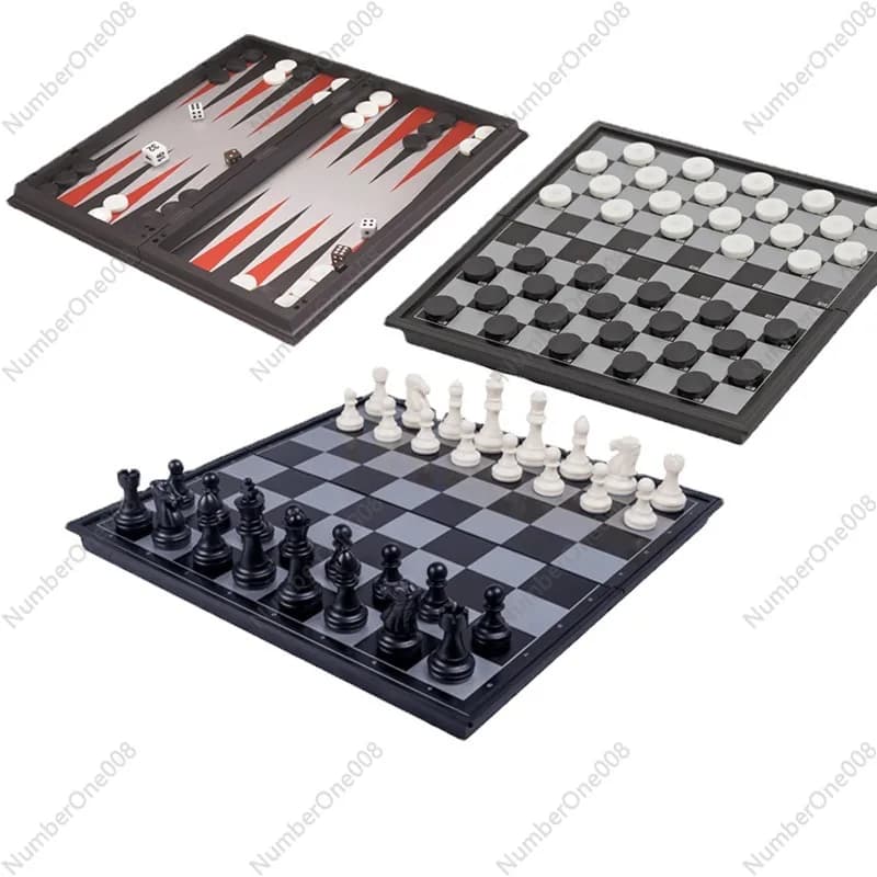 Set da Gioco 3 in 1 Pieghevole Magnetico: Scacchi, Dama e Backgammon, Grande Set da Tavolo Portatile Magnetico