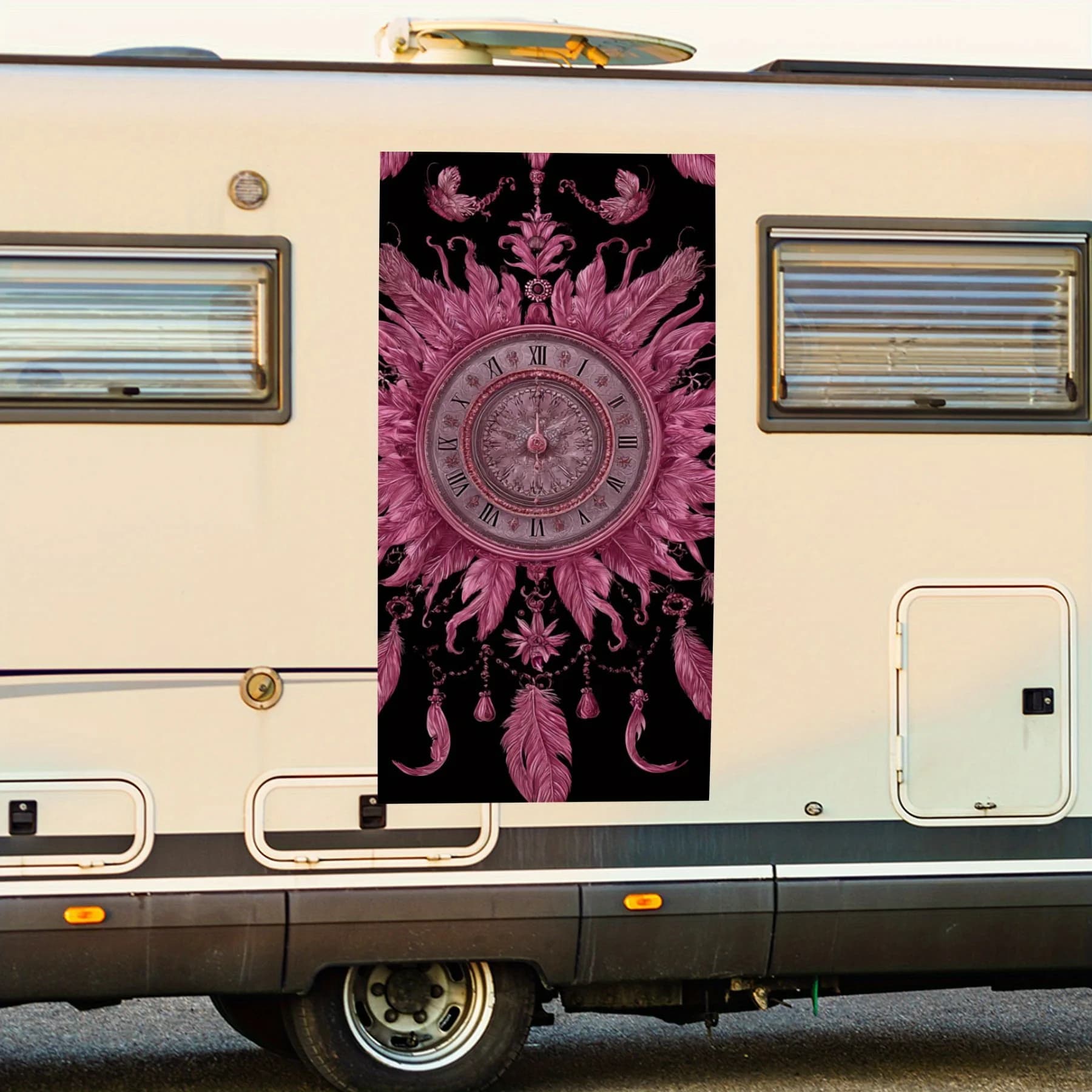 Pink Dreamcatcher Clock Vinyl Decal for motorhome car door, Waterproof Self-Adhesive Vinyl Stickers, Decoration Protection Autom