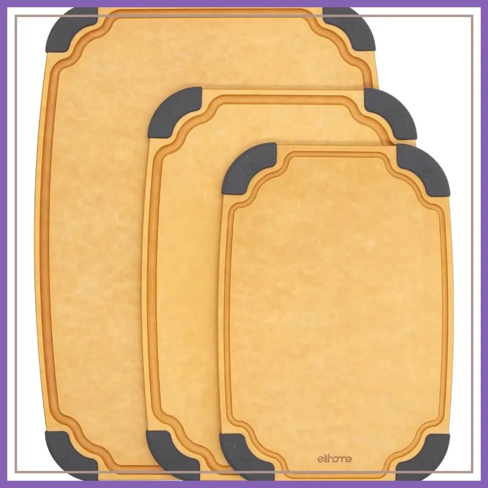 Set di 3 Taglieri 3-in-1, Compatibili con i Coltelli, Lavabili in Lavastoviglie, con Scanalatura per Succhi, Reversibili, Non Porosi, Ecologici