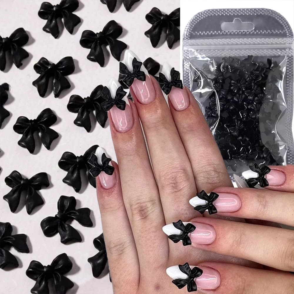 50 pz 10*10mm Nastro Nero Arco Pendenti E Ciondoli Per Unghie 3D Kawaii Resina Bowknot Unghie artistiche Strass 6 Colori Flatback Bowtie Unghie Gioielli Decor