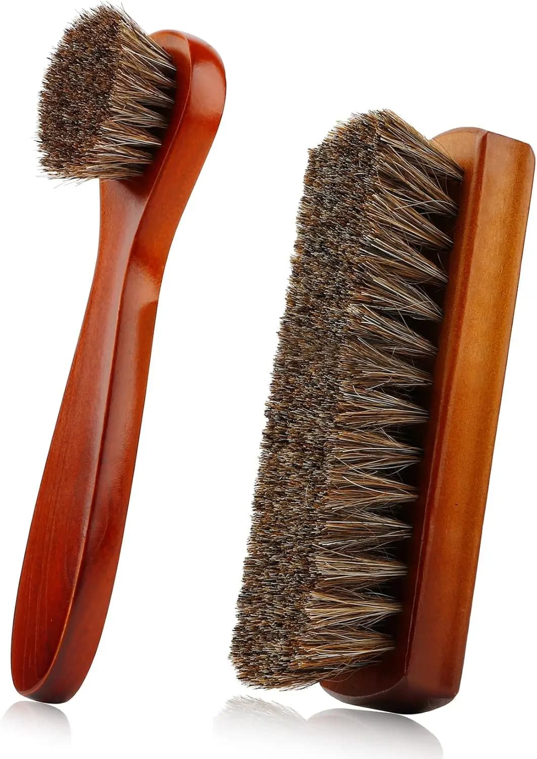 Set di Spazzole per la Pulizia delle Scarpe, 2 Pezzi, Spazzola in Crine di Cavallo per Pelle, Spazzola per Stivali con Impugnatura Comoda per Lucidatura e Pulizia