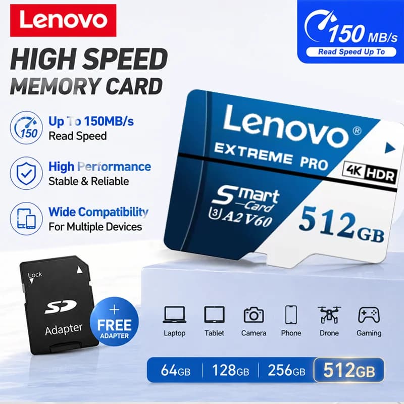 Lenovo Extreme Pro Micro SD 512GB Card High Speed Memory Card 128GB 256GB 4K HD Flash Card for Phone Camera Drone Network Card