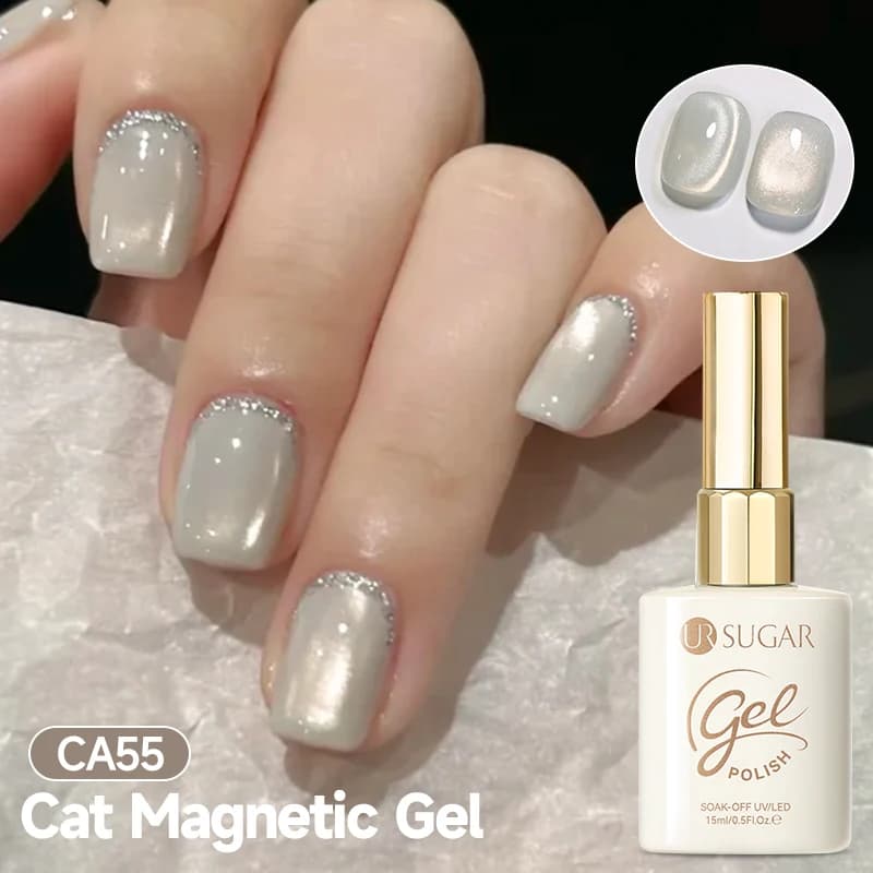 UR SUGAR 15ml Smalto Gel Magnetico Bianco Rosato Effetto Occhio di Gatto, Cristallo Moonlight Soak Off UV LED per Nail Art Magnetica e Manicure
