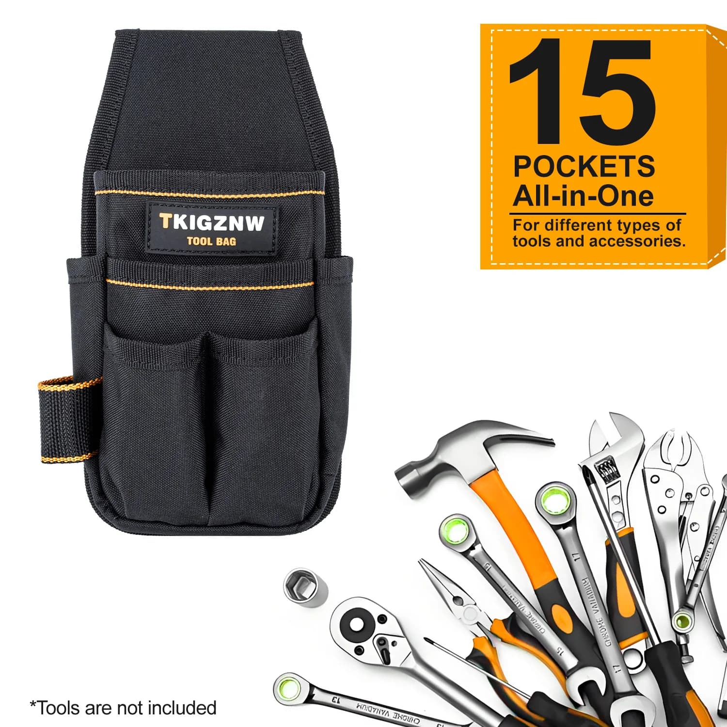 TKIGZNW Borsa portautensili tascabile, 6 tasche e 9 anelli per cacciaviti, borsa portautensili resistente con cintura regolabile per elettricisti