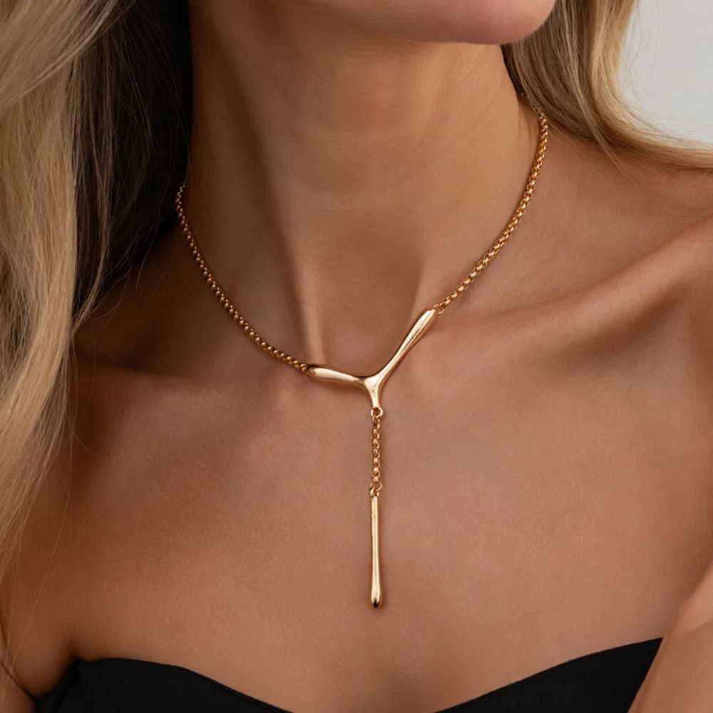 Ingemark Elegant Simple Water Drop Pendant Choker Necklace For Women Vintage Adjustable Metal Thin Chain New Jewelry Accessories