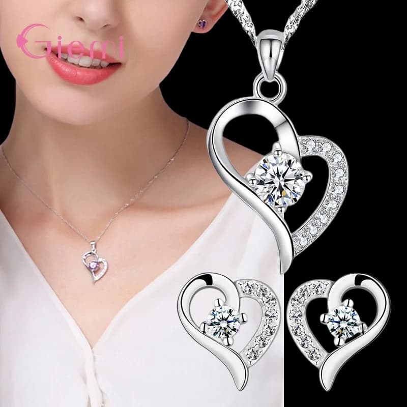 Set di gioielli orecchini collana regalo di fidanzamento di nozze di moda a forma di cuore di pesca multimediale di nuovo arrivo in argento 925