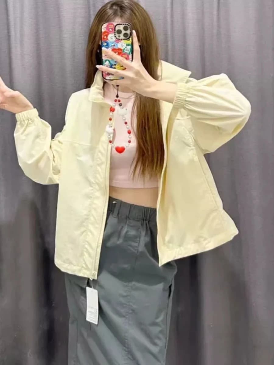 Fashionable Summer Women's UV Protection Clothing Waterproof Durable Casual Hooded Jacket Polyester Fiber Long Sleeve Zipper