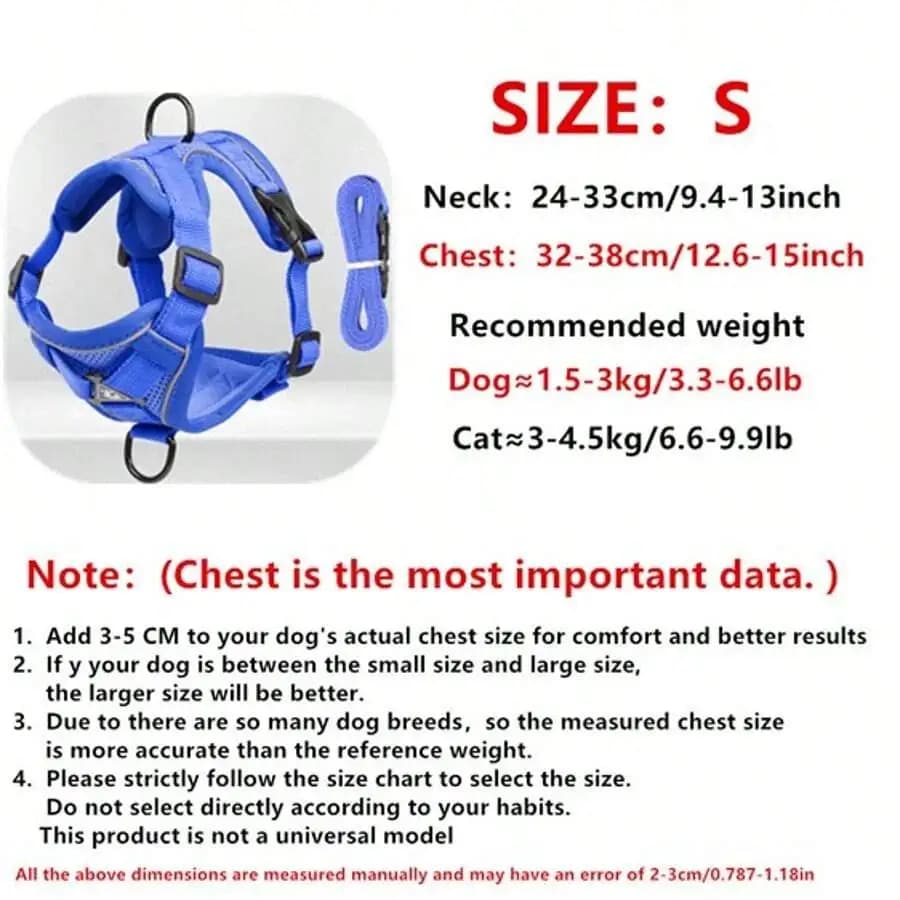 Reflective Pet Harness & Leash Set, Suitable For Dogs And Cats, Fit Adjustable Puppy Harness, Soft Mesh Material