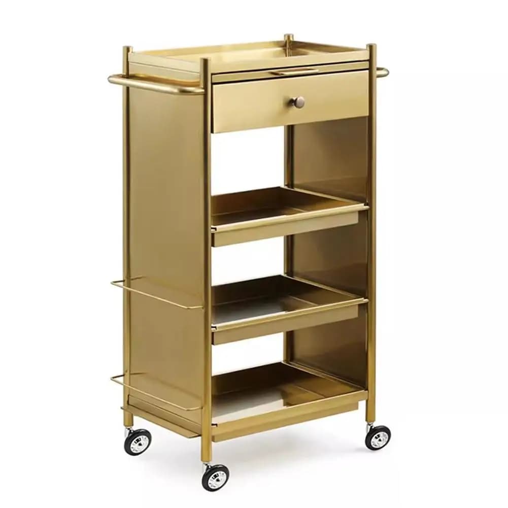 Carrello da Salone di Bellezza in Metallo, Carrello Portaoggetti per Parrucchieri, Organizzatore per Tatuatori, con Asciugacapelli Estraibile, Personalizzabile