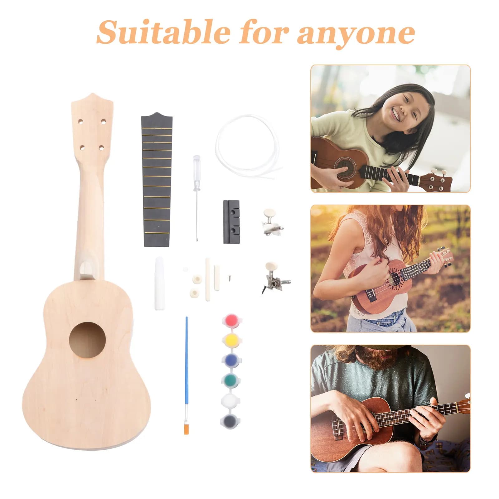 Kit Ukulele Fai-da-Te da 21 Pollici in Legno di Tiglio, Chitarra Hawaiana da Dipingere a Mano, Perfetto per Principianti e Musicisti