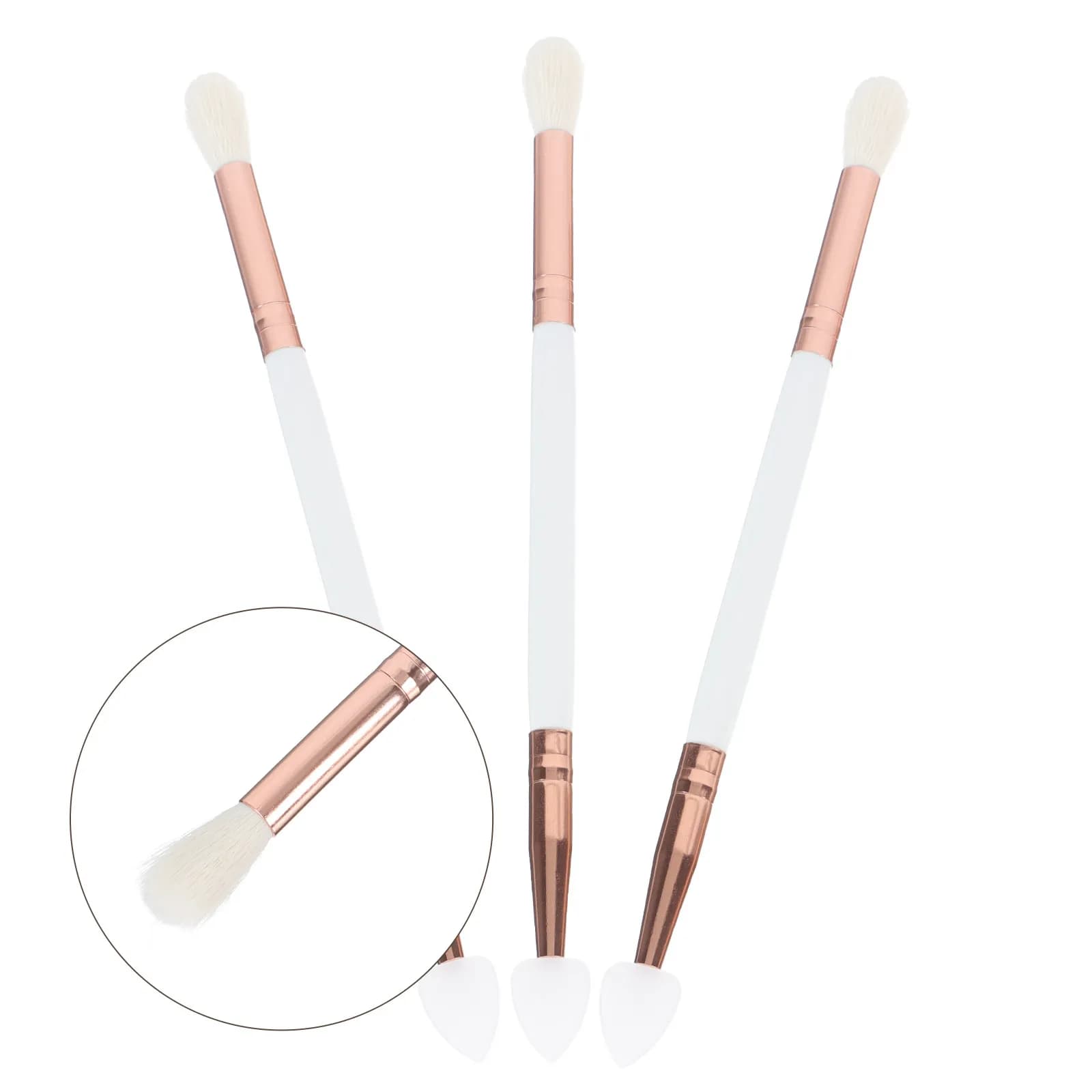 Set di pennelli per ombretto a doppia testa da 3 pezzi, punte in silicone, applicazione uniforme, pennello per trucco per uso domestico e in salone, strumento per il trucco degli occhi