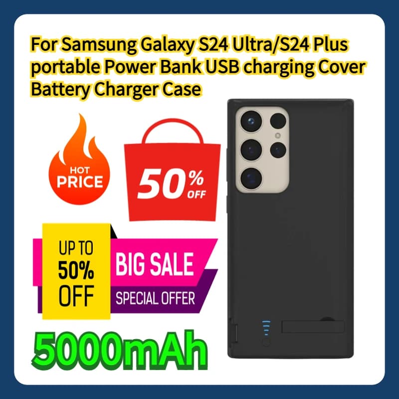 Per Samsung Galaxy S24 Ultra/S24 Plus Power Bank portatile Custodia di ricarica USB Custodia per caricabatteria 5000mAh