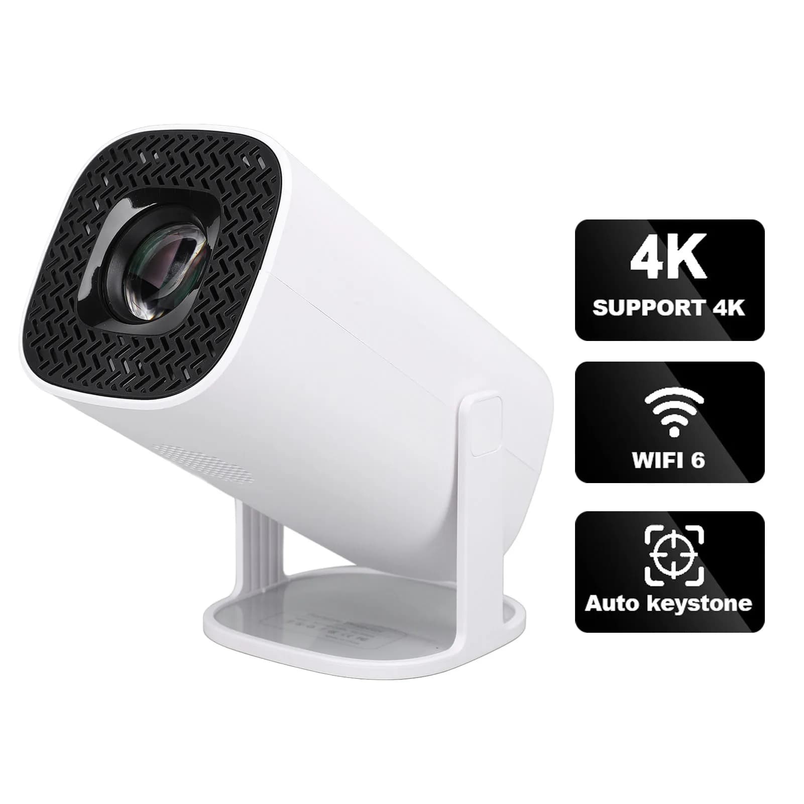Projector with 4K Decoding 1080P WiFi6 BT5.4 for Android 11 System with 100in Display Same Screen Technique 180° Rotatable Movie
