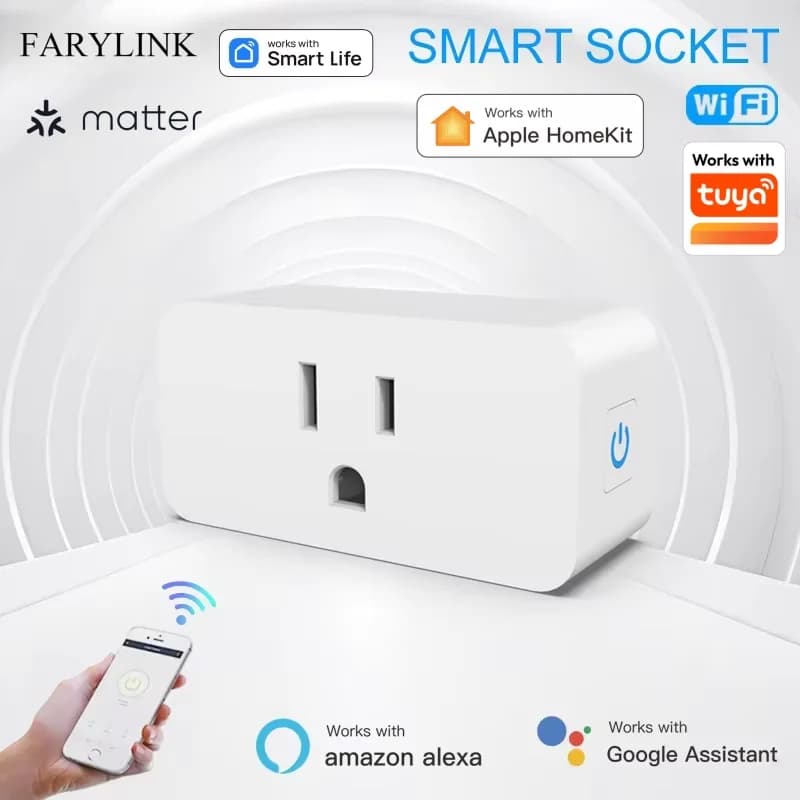 Tuya/Matter/Ewelink Mini WiFi Smart Plug 10A US Temporary socket Smart Life APP Voice Control Control Works with Alexa Google Home