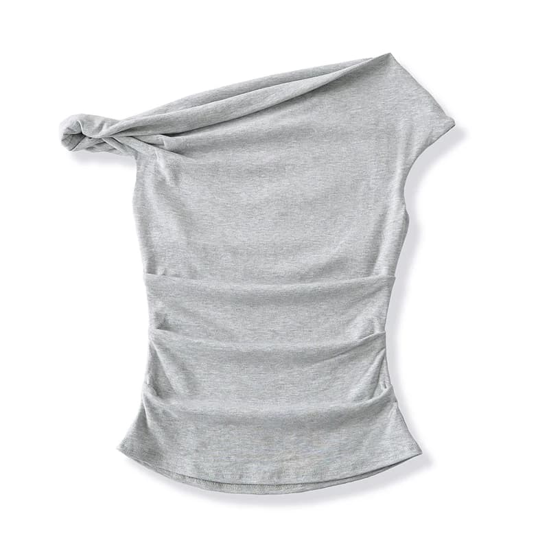 Streetwear Off Shoulder Slim Fit Tshirt Women Korean Summer Pleated Short Sleeve T Shirts Woman Solid Color Slash Neck T Shirt