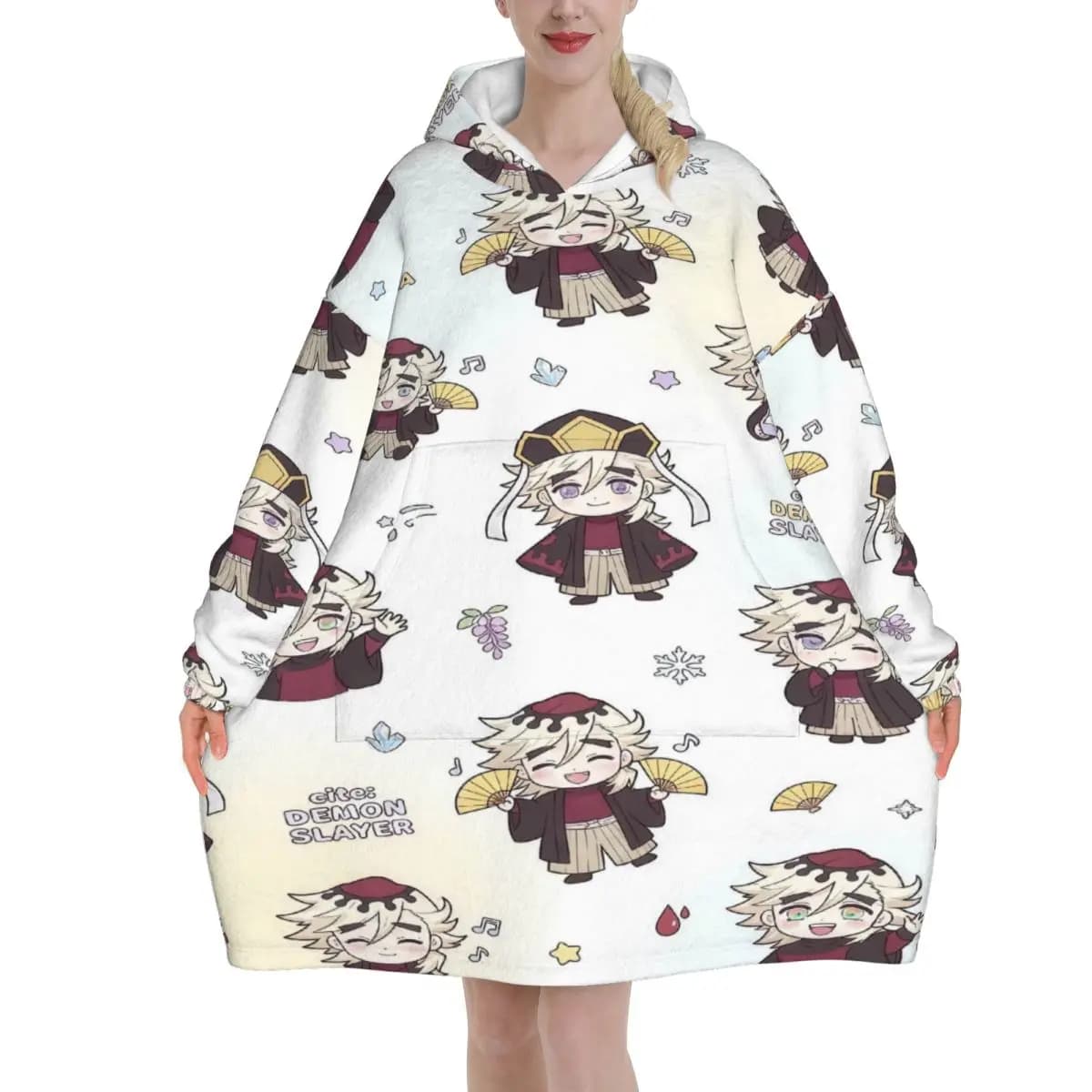 Demons Slayers Blanket Hoodie Wearable Blanket Oversize with Pocket Warm Sleeping Bag Soft Cozy Onesie