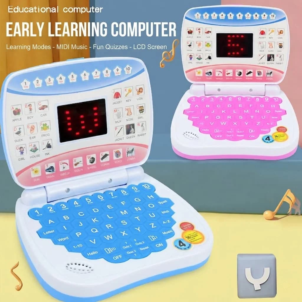 Computer Educativo per Bambini - Giocattolo Laptop con ABC, Numeri, Parole, Ortografia, Matematica e Musica in Inglese per Bambini in Età Prescolare