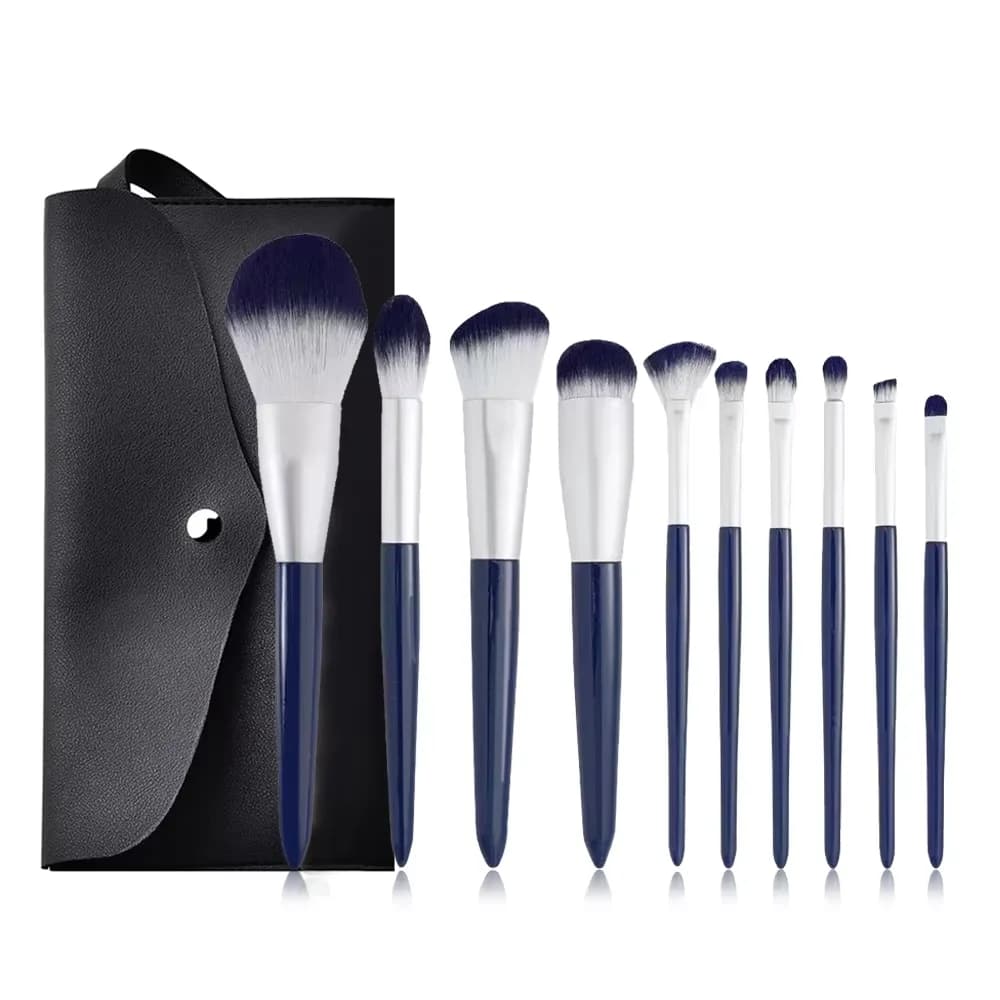 Set di 10 Pennelli per Trucco Blu, Pennelli per Fondotinta, Illuminante, Sfumatura, Cipria e Ombretto, Set di Pennelli per Cosmetici Viso