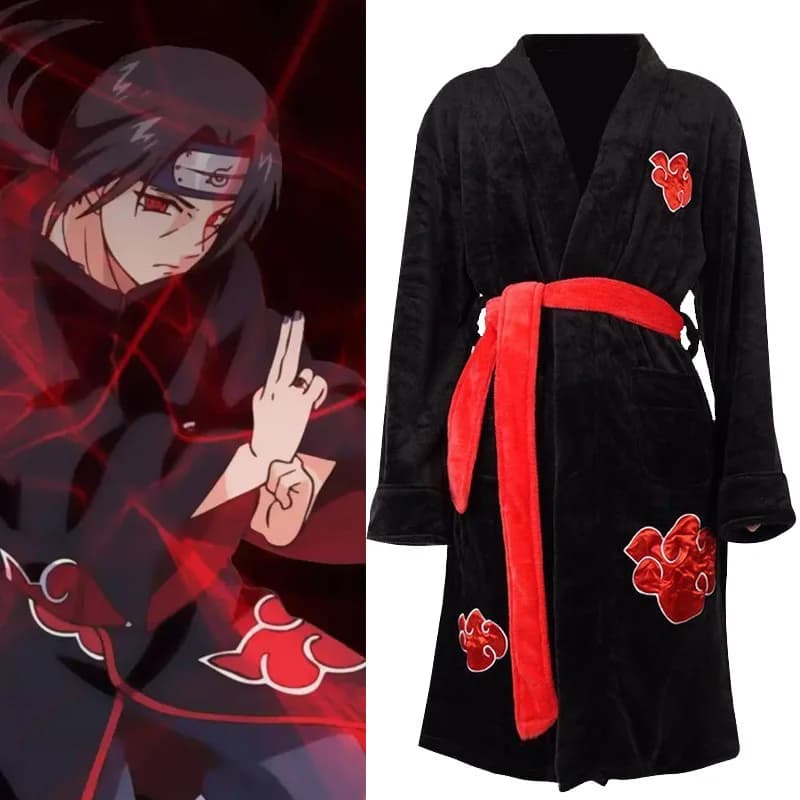 New Naruto Uchiha Itachi anime two-dimensional nightdress creative velvet bathrobe personalized gift cosplay costume Halloween