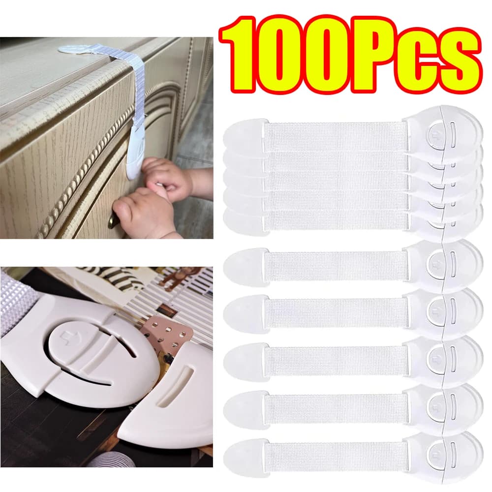1-100 Pezzi Chiusura di Sicurezza per Armadietti e Cassetti per Bambini, Blocco Multifunzionale a Nastro, Protezione di Sicurezza a Prova di Bambino