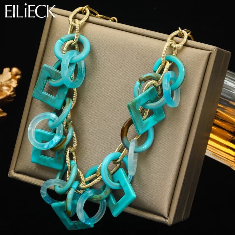 EILIECK 316L Stainless Steel Exaggerated Geometric Pendant Necklace For Women Punk Street Trend Choker Chain Jewelry Gift Party