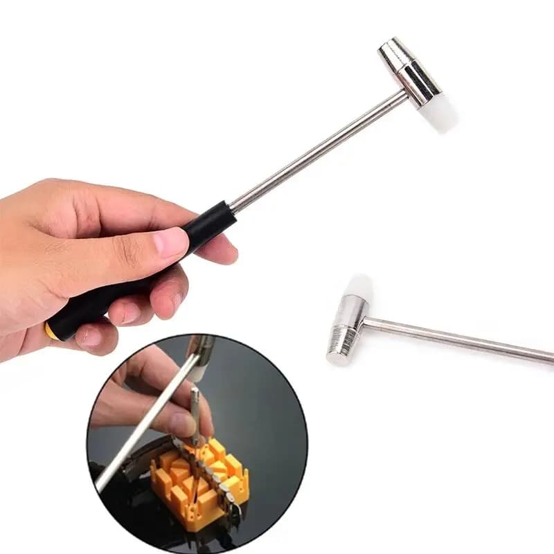 1pc Siliver Piccolo Martello Strumento di Riparazione Orologio Gomma di Metallo Mini Martello Doppia Testa Martello Portatile Per La Riparazione di Orologi Gioielli