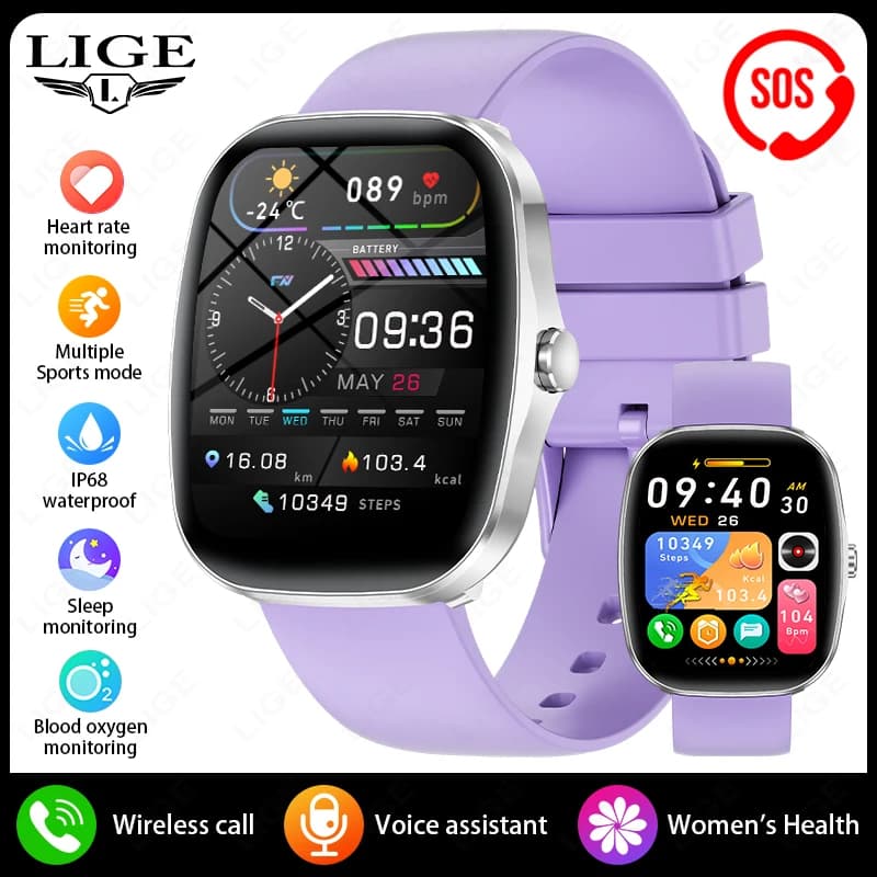 LIGE Smart Watch CALDE Sales for Women Full Touch Screen Bluetooth Sports Waterproof Fitness Tracker Smartwatch Reloj Mujer