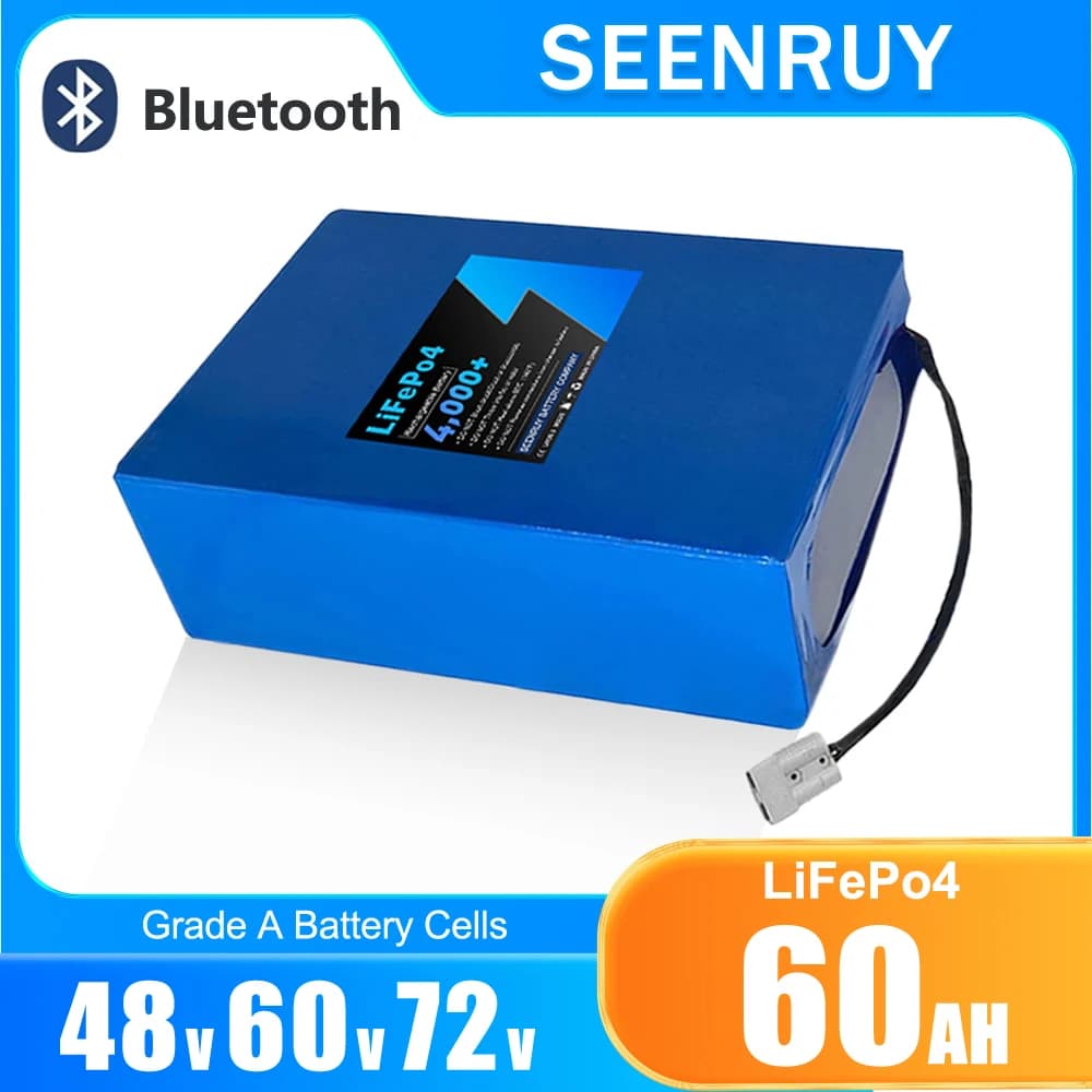 Batteria al litio LiFePo4 SEENRUY 72V 60V 48V 60Ah per moto elettrica con motore da 3500W 4000W, Bluetooth e caricabatterie