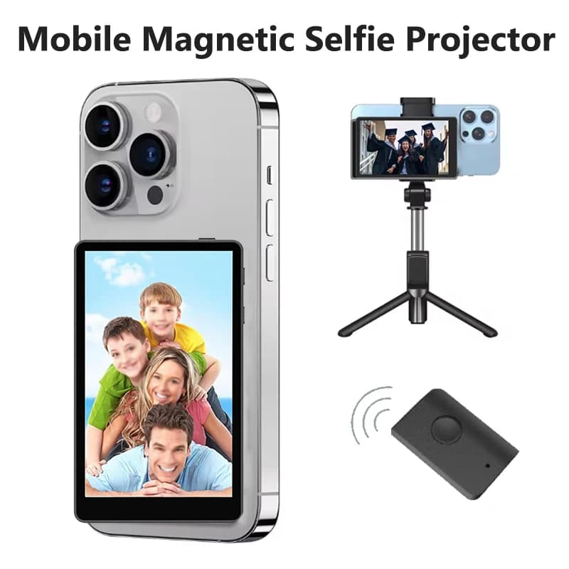 Proiettore magnetico per selfie con schermo per cellulare, fotocamera posteriore per smartphone, per selfie, vlog e live streaming per iPhone e Android