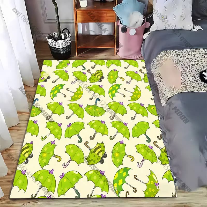 Ombrelli verdi e tappeti dal design giocoso, tappeti per yoga, decorazioni per soggiorno, tappetini per gattonare per bambini, zerbini, tappeti per area giochi, tappeti da pavimento