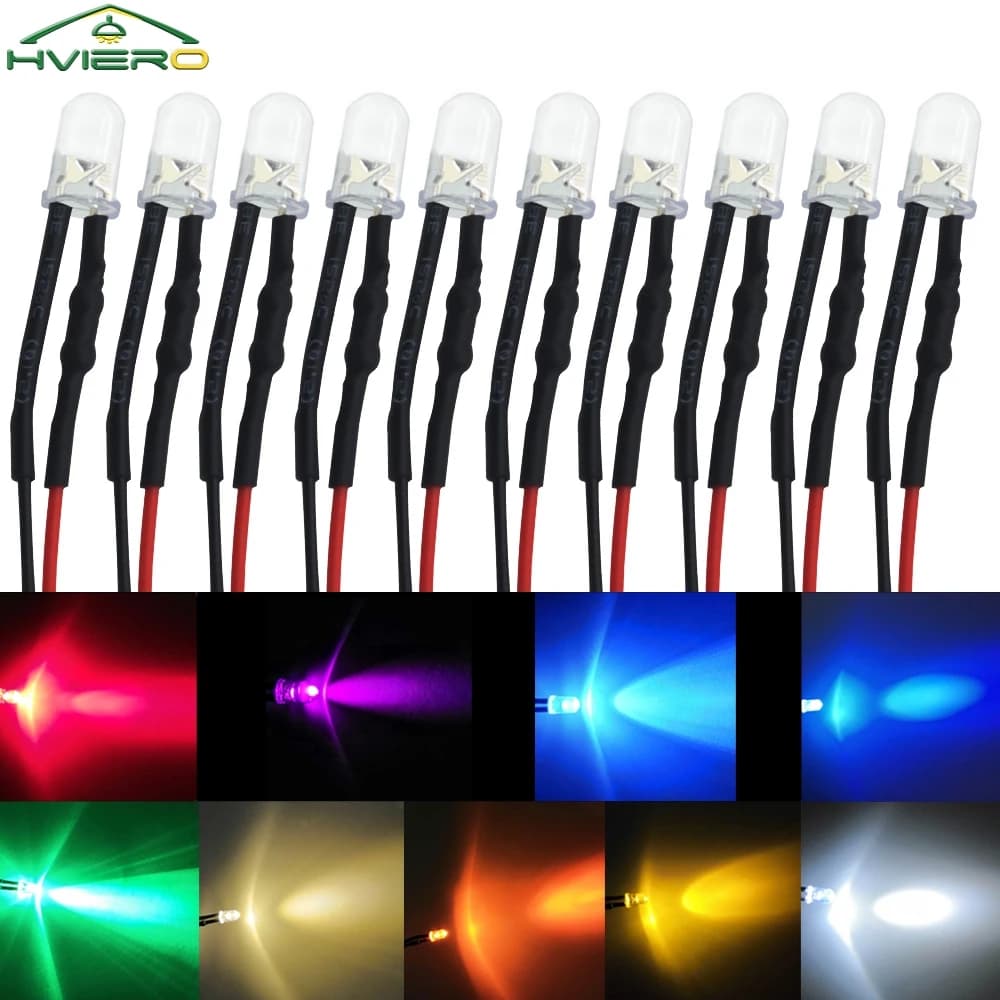5/10 Pz 5mm Rotondo Perlina di Luce 20 cm Pre Wired LED Diodi Emettitori Lampadina Cavo Luminoso DC 12 V Bianco Caldo rosso Per La Decorazione FAI DA TE lampada